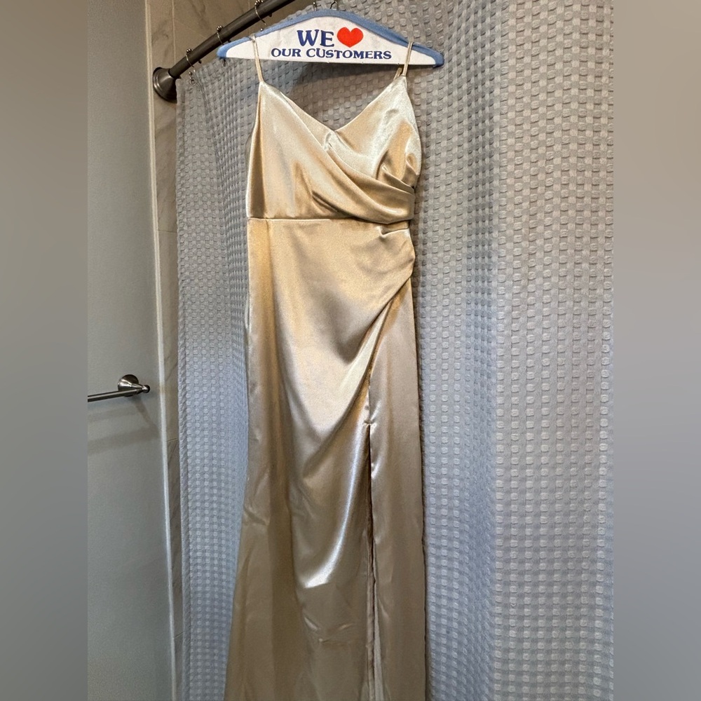 Birdy Grey Shiny Satin Neutral Champagne Dress